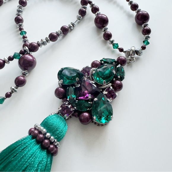 Handmade crystal and tassel pendant with beads and crystal chain - Picture 2 of 5